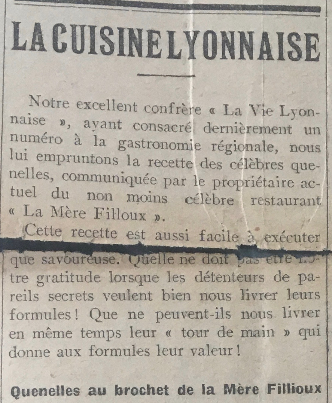 Quenelle mère fillioux